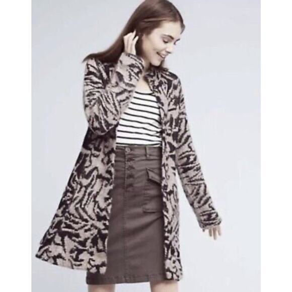 Anthropologie Field Flower Jacquard Sweater Coat cardigan mohair wool Size med - Picture 1 of 10
